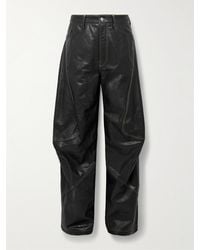 Acne Studios - Lorgata Wide-Leg Panelled Logo-Embroidered Leather Trousers - Lyst