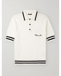 Balmain - Logo-embroidered Striped Knitted Polo Shirt - Lyst