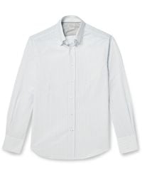 Brunello Cucinelli - Button-Down Collar Striped Cotton Shirt - Lyst