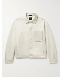 Zegna - Slim-fit Leather-trimmed Wool-blend Overshirt - Lyst