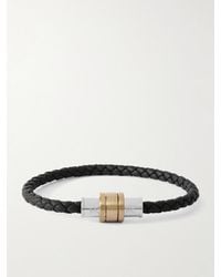 Montblanc - Silver And Gold-tone Woven Leather Bracelet - Lyst