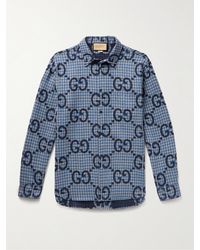 Gucci - Kariertes Hemd aus Woll-Jacquard mit Logomuster - Lyst