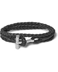 Tom Ford Woven Leather And Silver-tone Wrap Bracelet - Black