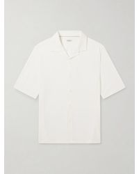 Brunello Cucinelli - Camp-collar Herringbone Cotton And Silk-blend Shirt - Lyst