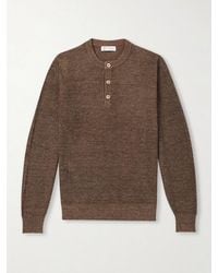 Brunello Cucinelli - Ribbed Linen And Cotton-blend Henley Sweater - Lyst