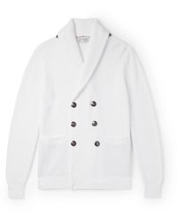 Brunello Cucinelli - Shawl-collar Double-breasted Ribbed Cotton Cardigan - Lyst