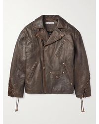 Acne Studios - Braid-trimmed Textured-leather Biker Jacket - Lyst