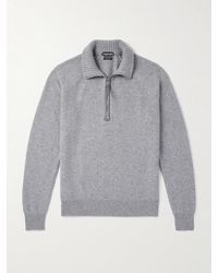 Tom Ford - Rollkragenpullover aus einer Woll-Kaschmirmischung mit Lederbesatz und kurzem Reißverschluss - Lyst