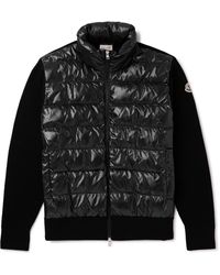 Moncler - Leather-trimmed Ribbed Virgin Wool Cardigan - Lyst