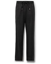 Loewe - Straight-Leg Leather-Trimmed Wool And Cashmere-Blend Flannel Drawstring Trousers - Lyst