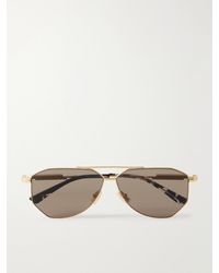 Bottega Veneta - Snap Ribbon Aviator-Style-Tone Sunglasses - Lyst