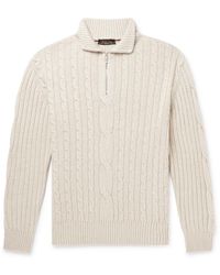 Loro Piana - Cable-knit Baby Cashmere And Linen-blend Half-zip Sweater - Lyst