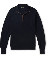 Sid Mashburn - Slim-fit Suede-trimmed Merino Wool Half-zip Sweater - Lyst