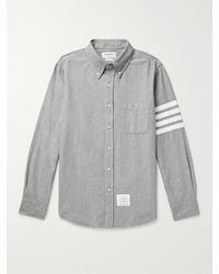 Thom Browne - Button-down Collar Striped Cotton-chambray Shirt - Lyst