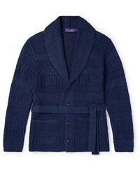 Ralph Lauren Purple Label - Shawl-collar Belted Cable-knit Silk And Cotton-blend Cardigan - Lyst