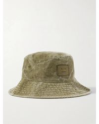 Acne Studios - Buko Leather-trimmed Distressed Cotton-canvas Bucket Hat - Lyst
