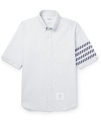 Thom Browne - Button-down Collar Grosgrain-trimmed Cotton-poplin Shirt - Lyst