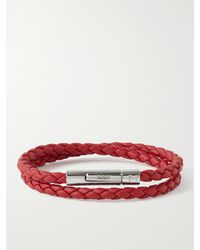 Tod's Woven Leather And Silver-tone Wrap Bracelet - Red