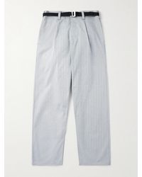 Stone Island - Marina Wide-leg Belted Pleated Cotton-blend Gabardine Trousers - Lyst