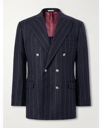 Brunello Cucinelli - Double-Breasted Pinstripe Cashmere And Wool-Blend Flannel Suit Jacket - Lyst
