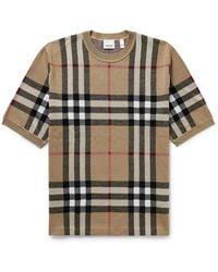 Burberry - Checked Birdseye Silk And Wool-blend T-shirt - Lyst