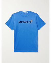 Moncler - T-shirt in jersey di cotone con logo floccato e applicazione - Lyst