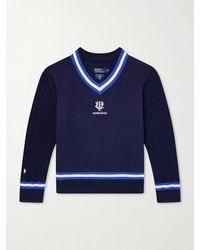 Polo Ralph Lauren - Wimbledon Logo-Embroidered Cable-Knit Cotton-Blend Fleece Sweater - Lyst
