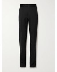 Zegna - Straight-leg Satin-trimmed Wool And Mohair-blend Tuxedo Trousers - Lyst