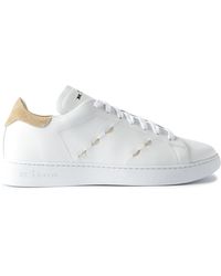 Kiton - Suede-trimmed Embroidered Logo-print Leather Sneakers - Lyst