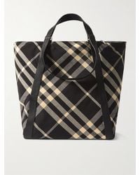 Burberry - Tote bag grande in jacquard a quadri con finiture in pelle - Lyst
