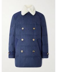 Brunello Cucinelli - Double-Breasted Shearling-Trimmed Quilted Wool Down Coat - Lyst