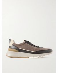 Brunello Cucinelli - Leather-trimmed Suede Sneakers - Lyst