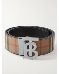 Burberry - 4cm Reversible Checked E-canvas And Leather Belt - Lyst