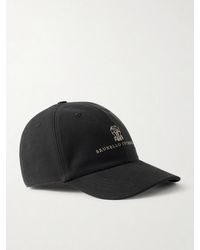 Brunello Cucinelli - Logo-embroidered Leather-trimmed Cotton-twill Baseball Cap - Lyst