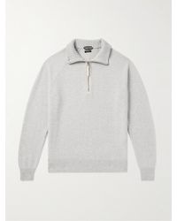 Tom Ford - Slim-fit Leather-trimmed Wool And Cashmere-blend Half-zip Sweater - Lyst