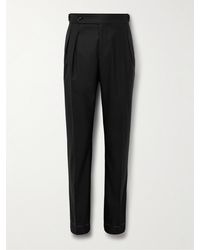 Brunello Cucinelli - Slim-fit Pleated Virgin Wool And Silk-blend Tuxedo Trousers - Lyst