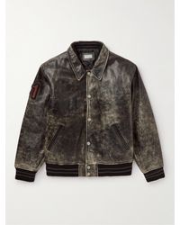 Guess USA - Appliquéd Distressed Leather Varsity Jacket - Lyst