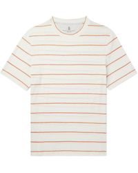 Brunello Cucinelli - Striped Linen And Cotton-blend T-shirt - Lyst
