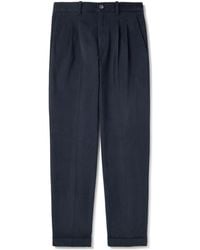 Herno - Slim-Fit Straight-Leg Pleated Stretch Cotton-Velvet Trousers - Lyst
