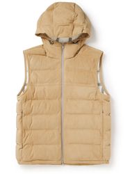 Brunello Cucinelli - Quilted Suede Hooded Down Gilet - Lyst
