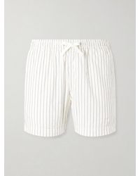Drake's - Straight-Leg Striped Cotton And Linen-Blend Drawstring Shorts - Lyst
