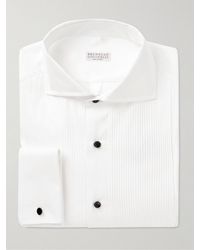 Brunello Cucinelli - Cutaway-collar Bib-front Cotton-poplin Tuxedo Shirt - Lyst