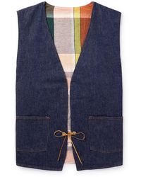 Orslow - Hippie's Reversible Denim And Checked Cotton And Linen-blend Gilet - Lyst