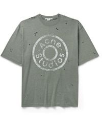 Acne Studios - Exford Distressed Logo-Print Cotton-Blend Jersey T-Shirt - Lyst