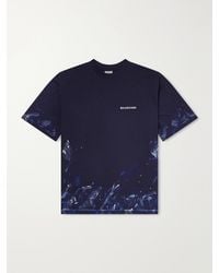 Balenciaga - Logo-embroidered Paint-splattered Cotton-jersey T-shirt - Lyst