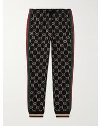 Gucci - Tapered Webbing-trimmed Monogrammed Cotton-jersey Sweatpants - Lyst