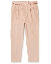 Officine Generale Mory Straight-leg Belted Cotton-corduroy Pants - Pink
