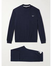 Ermenegildo Zegna Logo-embroidered Cotton-blend Jersey Sweatshirt And Track Trousers Set - Blue