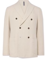 Incotex - Montedoro Unstructured Double-breasted Basketweave Cotton And Ramie-blend Blazer - Lyst