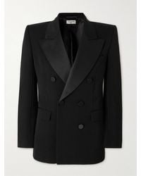 Saint Laurent - Double-breasted Satin-trimmed Wool Blazer - Lyst